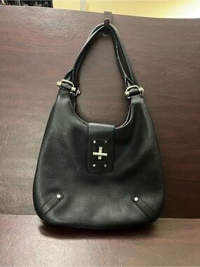 Banana Republic Black Pebbled Leather Shoulder Bag with Silver Hardware
